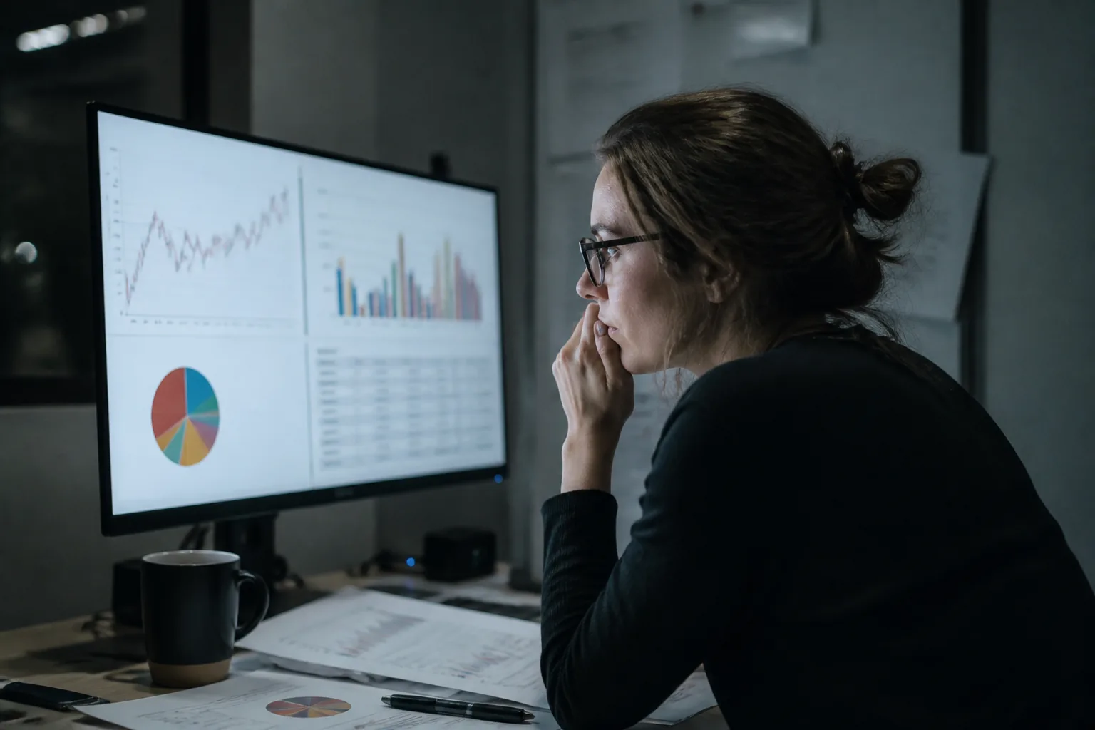 Datenreport wird am Bildschirm analysiert