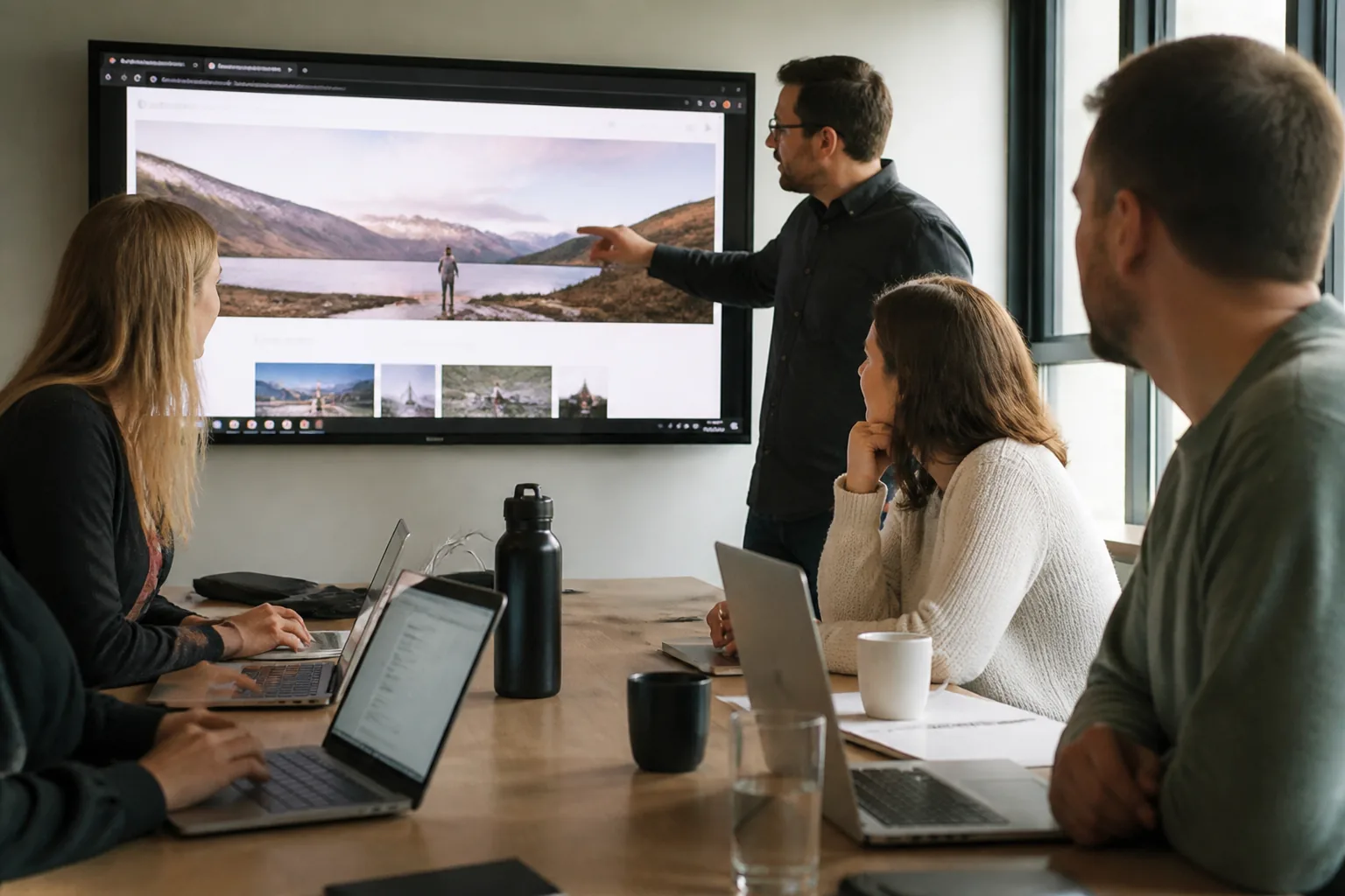 Team begutachtet eine Unternehmenswebsite