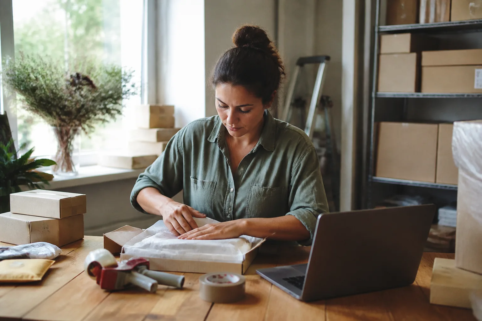 Onlineshop-Bestellung wird verpackt
