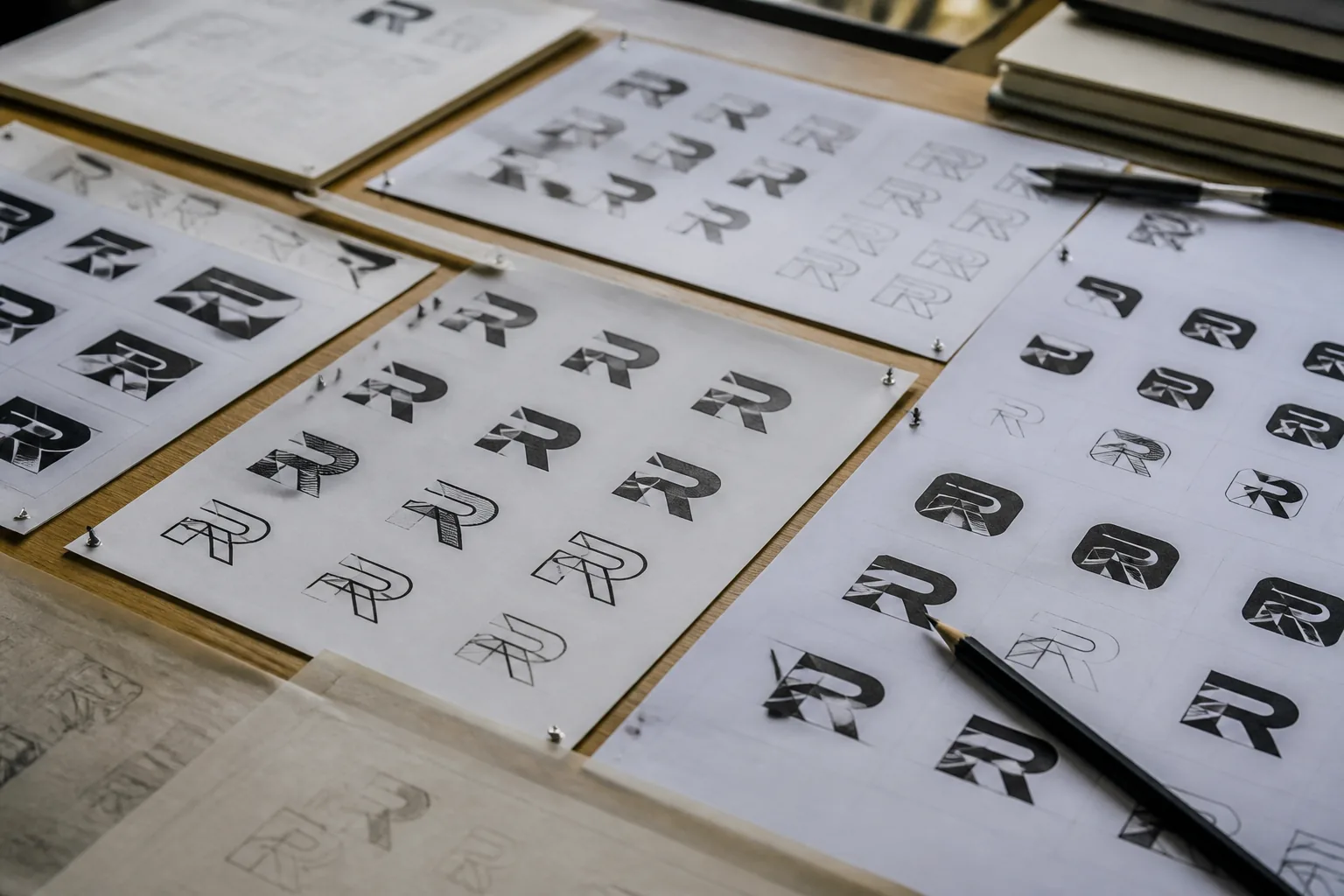 Logo-Entwürfe werden auf Papier skizziert