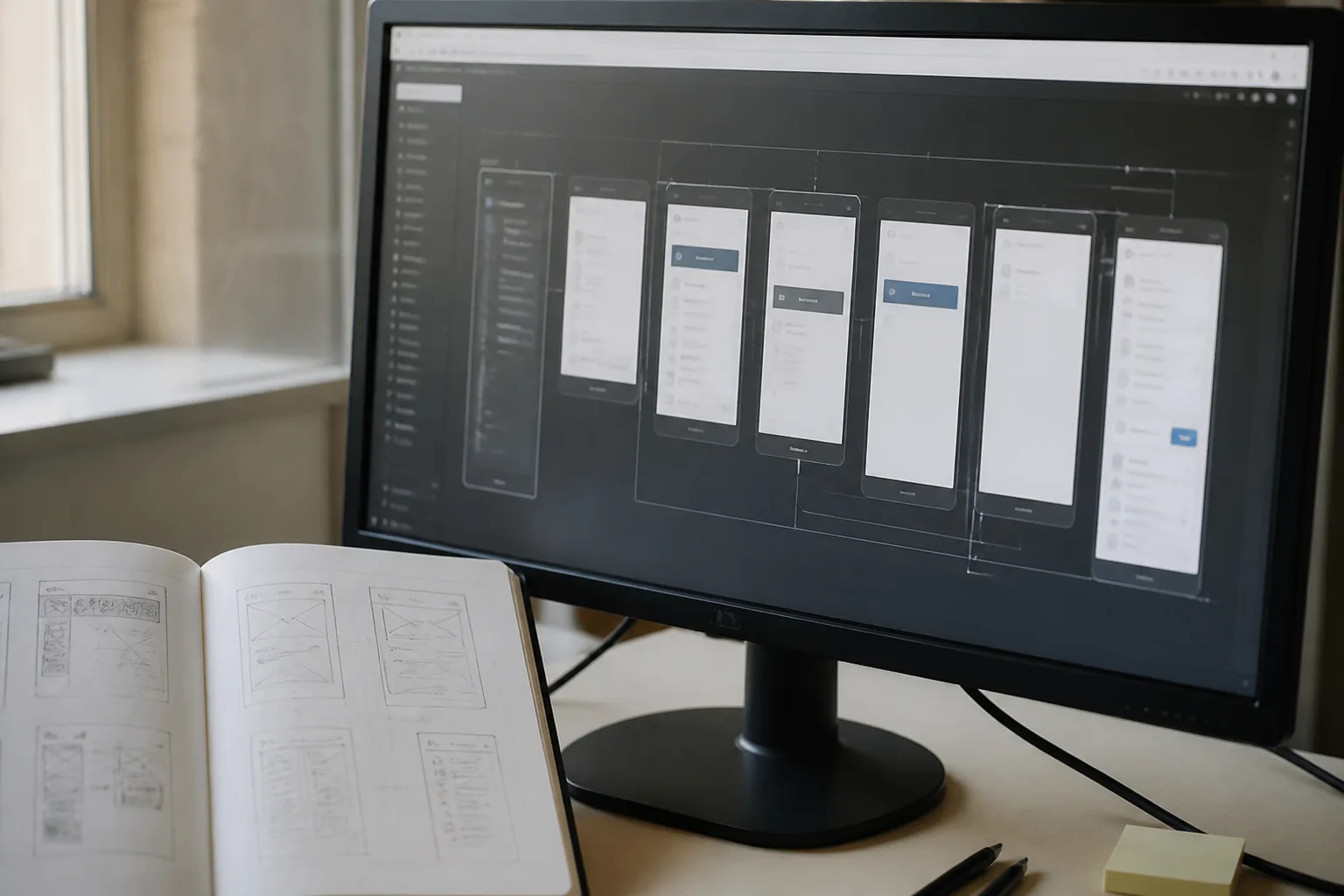 Wireframe-Skizzen von App-Screens