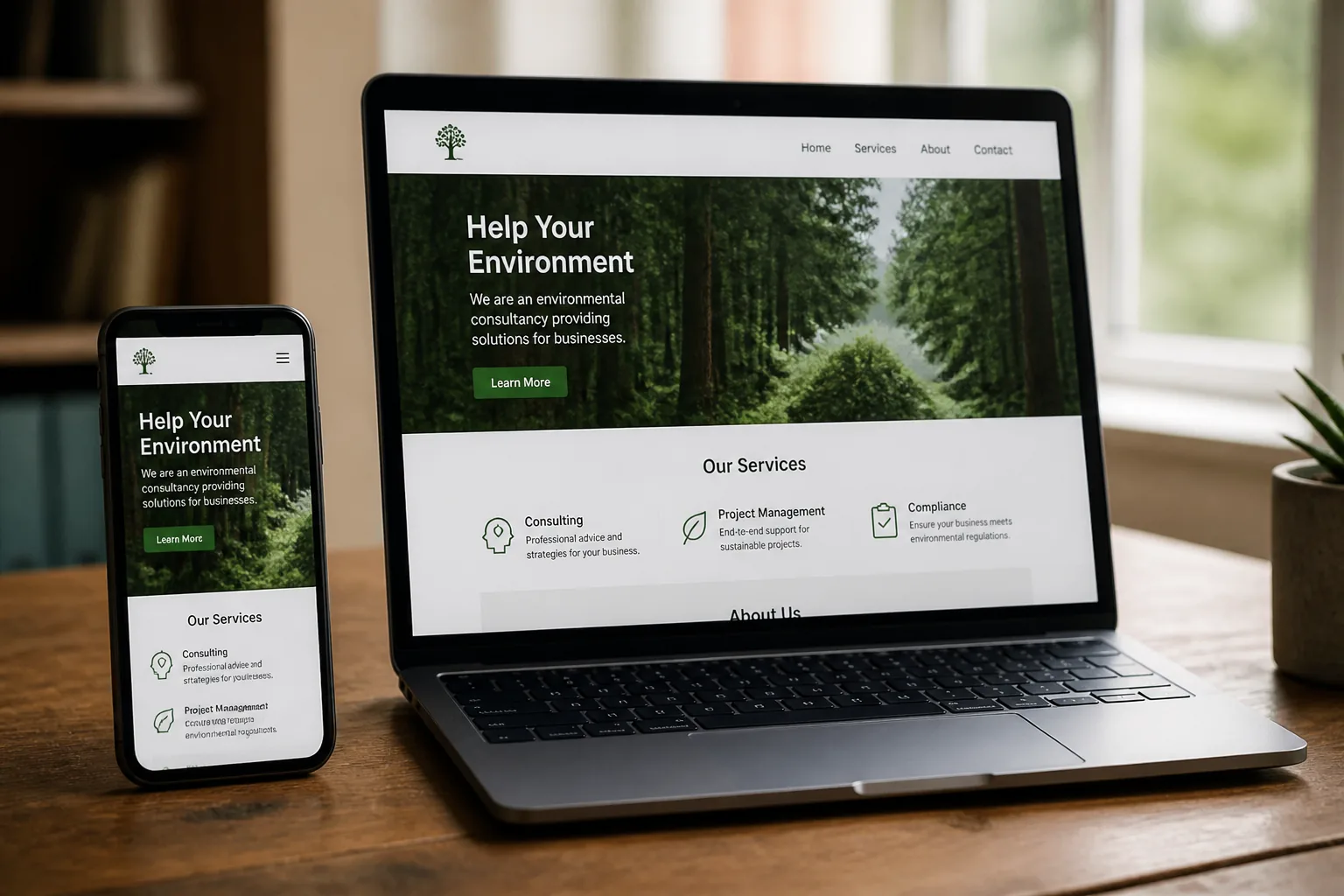 Webdesign Arbeitsplatz mit Website-Layout